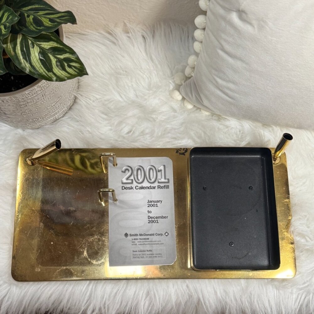 Vintage Gold Desk Organizer Set | Heavy Brass Calendar & Pen Holder | McDonald - Picture 2 of 4